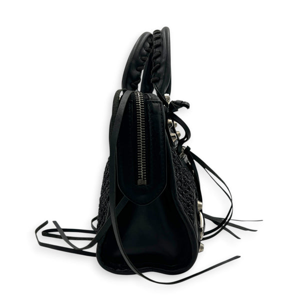 City Mini Woven Top Handle Bag in Mixed Calfskin, Silver hardware