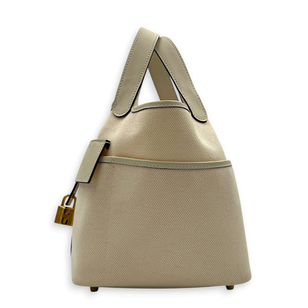Picotin Cargo 18 Nata Top Handle Bag in Canvas, Gold hardware