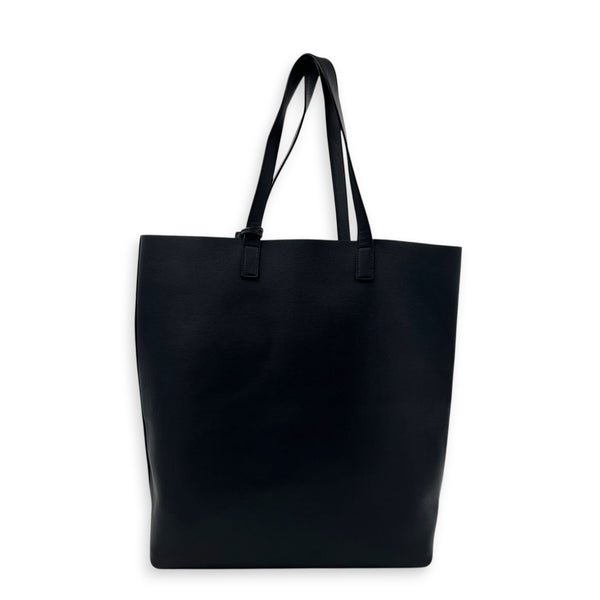Logo Tote Bag Black in Calfskin, Silver hardware