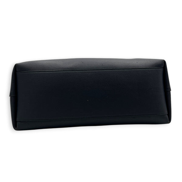 Logo Tote Bag Black in Calfskin, Silver hardware