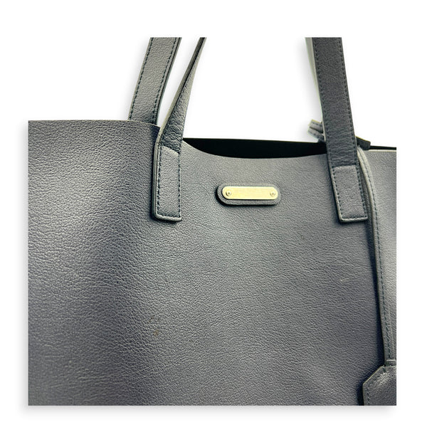 Logo Tote Bag Black in Calfskin, Silver hardware