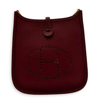 Evelyne Mini Rouge Grenat Crossbody Bag in Clemence, Gold hardware
