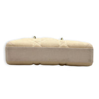 Lady D-Joy Small Beige Top Handle Bag in Canvas, Gold hardware
