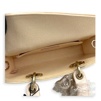 Lady D-Joy Small Beige Top Handle Bag in Canvas, Gold hardware