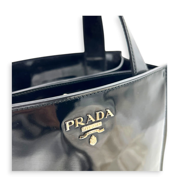 NA Top Handle Bag Black in Patent Leather, Silver hardware