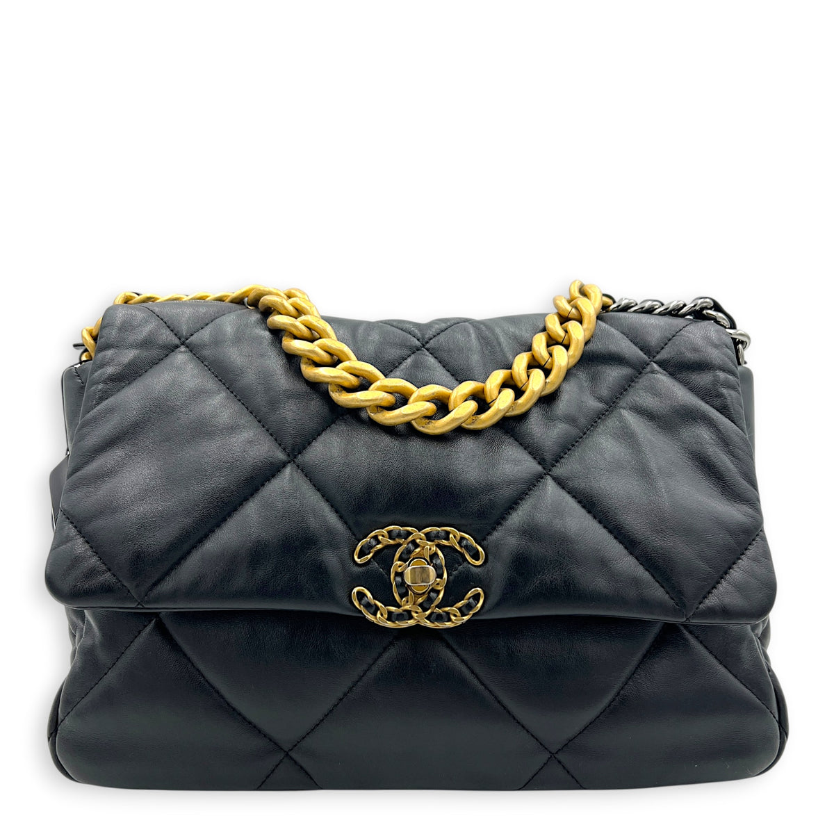 C19 Shoulder Bag Medium Black in Lambskin, Gold hardware