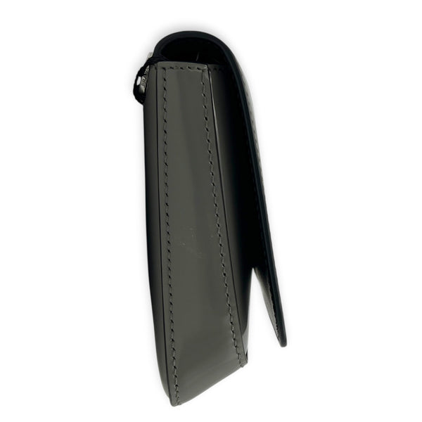 Logo Crossbody Bag Grey in Patent Leather, Silver hardware