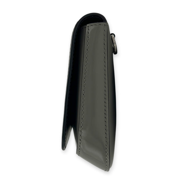 Logo Crossbody Bag Grey in Patent Leather, Silver hardware