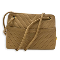 CC Circle Beige Shoulder Bag in Lambskin, Gold hardware