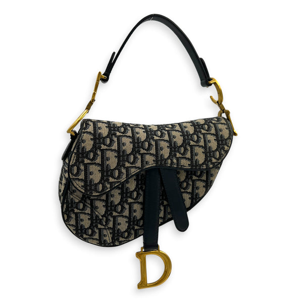 Saddle Shoulder Bag Mini Black in Canvas, Gold hardware