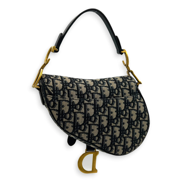 Saddle Shoulder Bag Mini Black in Canvas, Gold hardware
