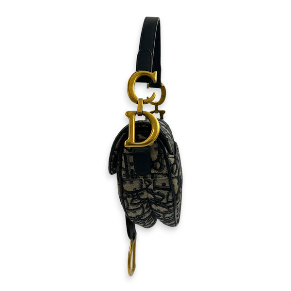 Saddle Shoulder Bag Mini Black in Canvas, Gold hardware