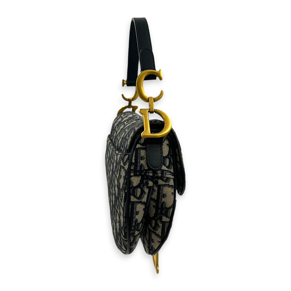 Saddle Shoulder Bag Mini Black in Canvas, Gold hardware