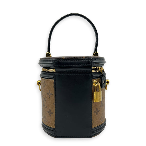 Cannes Bucket Bag Brown in Coated Canvas, Gold hardware