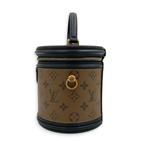 Cannes Bucket Bag Brown in Coated Canvas, Gold hardware