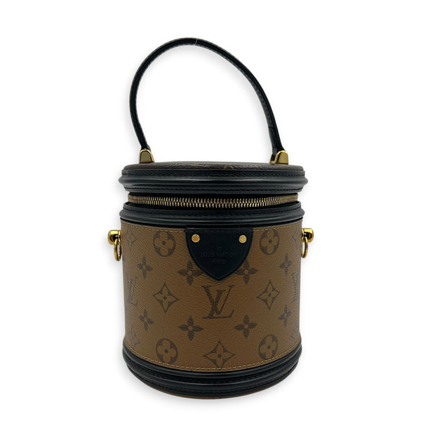 Cannes Bucket Bag Brown in Coated Canvas, Gold hardware