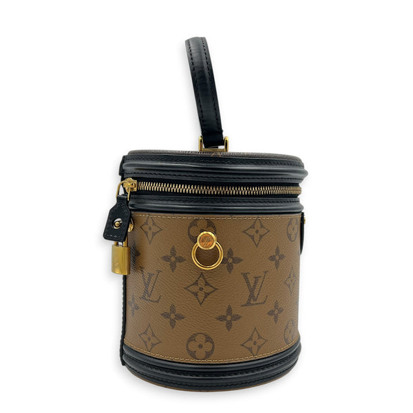 Cannes Bucket Bag Brown in Coated Canvas, Gold hardware