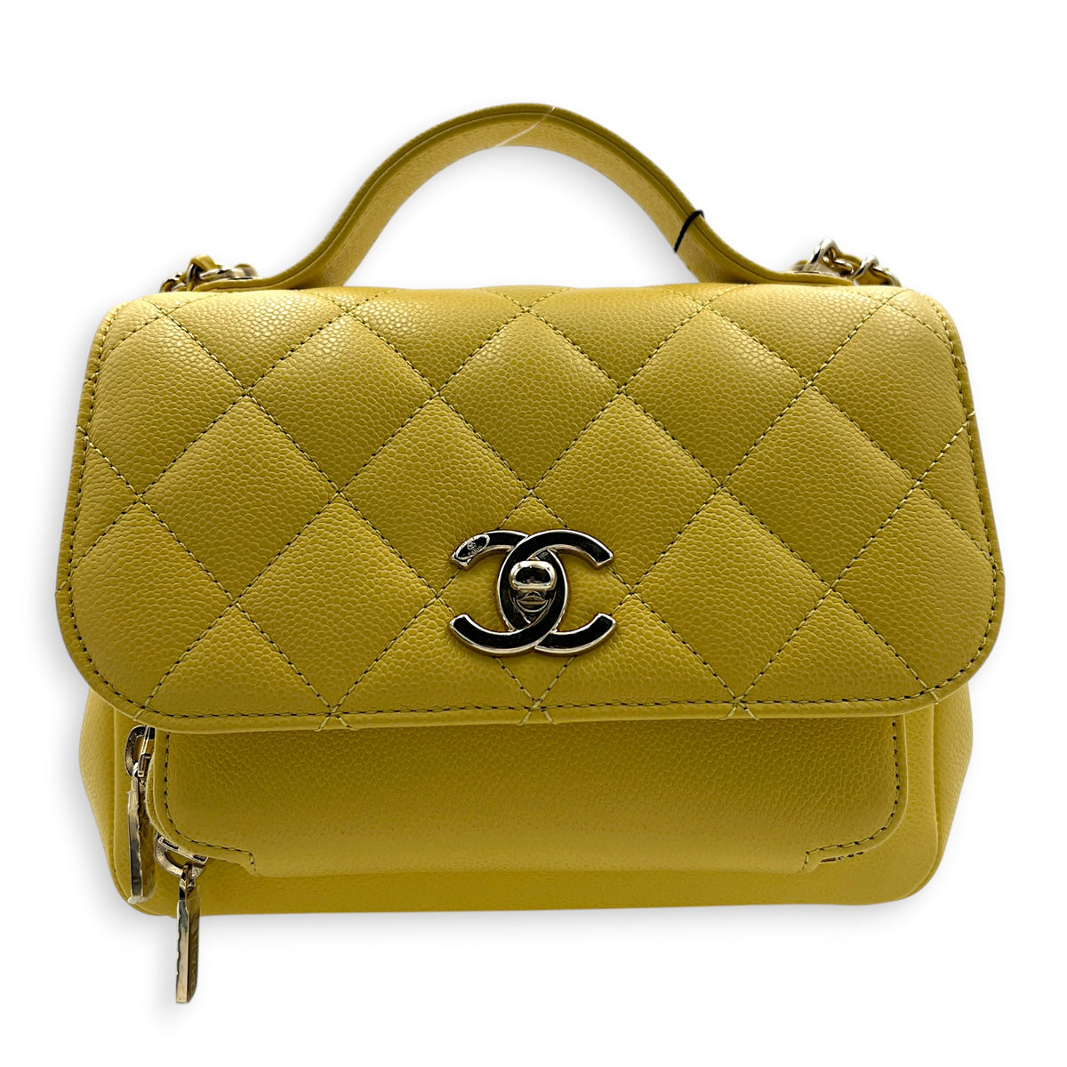 Business Affinity Top Handle Bag Yellow in Caviar Leather, Gold hardware