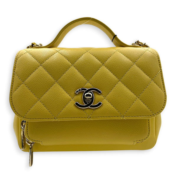 Business Affinity Top Handle Bag Yellow in Caviar Leather, Gold hardware