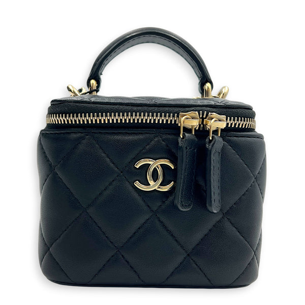 Vanity Case Top Handle Bag Mini Black in Lambskin, Gold hardware