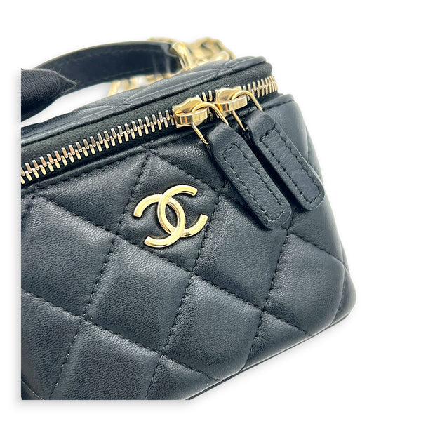 Vanity Case Top Handle Bag Mini Black in Lambskin, Gold hardware