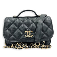 Business Affinity Mini Black Top Handle Bag in Caviar Leather, Gold hardware