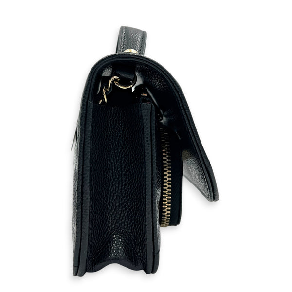 Business Affinity Mini Black Top Handle Bag in Caviar Leather, Gold hardware