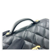 Business Affinity Mini Black Top Handle Bag in Caviar Leather, Gold hardware