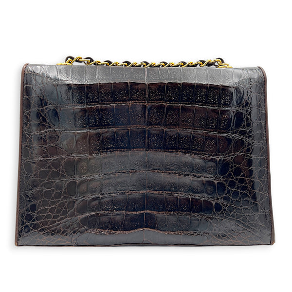 CC Vintage Flap Brown Shoulder Bag in Crocodile Leather, Gold hardware