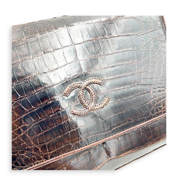 CC Vintage Flap Brown Shoulder Bag in Crocodile Leather, Gold hardware