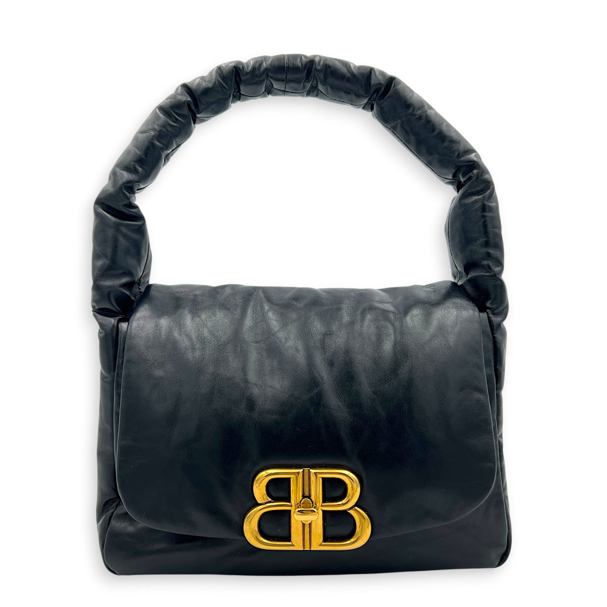 Monaco Black Top Handle Bag in Calfskin, Gold hardware