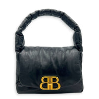 Monaco Black Top Handle Bag in Calfskin, Gold hardware