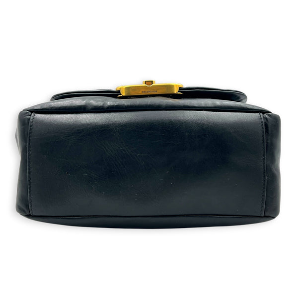 Monaco Black Top Handle Bag in Calfskin, Gold hardware