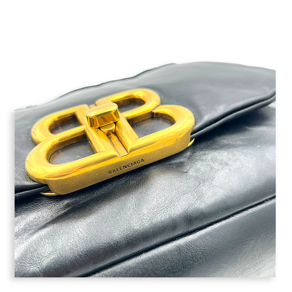 Monaco Black Top Handle Bag in Calfskin, Gold hardware