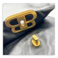Monaco Black Top Handle Bag in Calfskin, Gold hardware