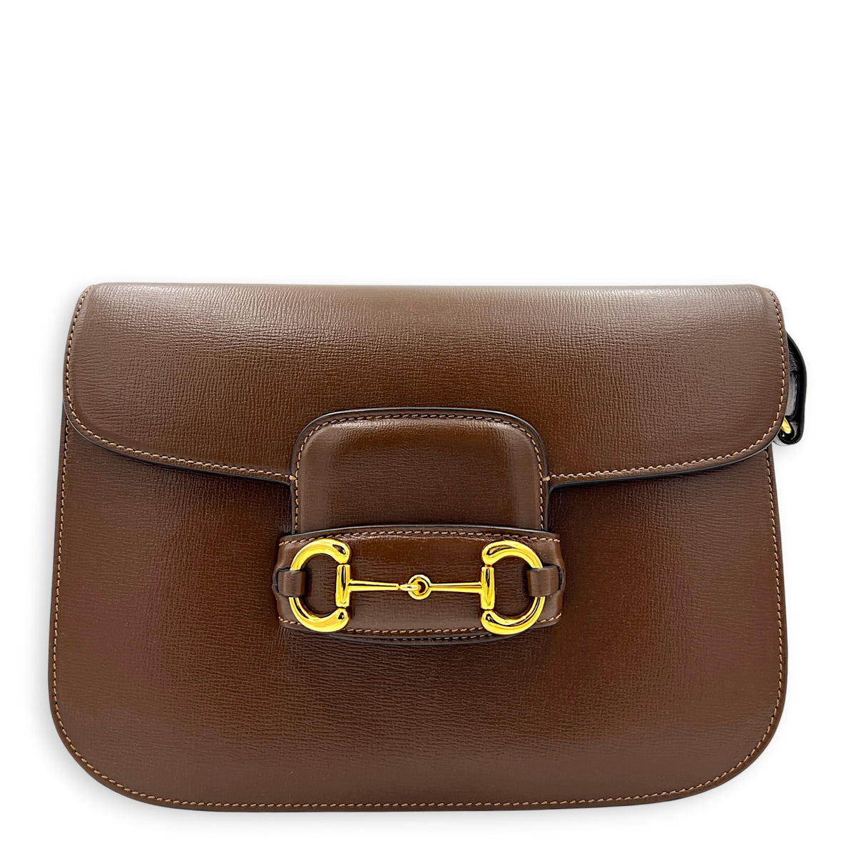 Horsebit 1955 Crossbody Bag Medium Brown in Calfskin, Gold hardware