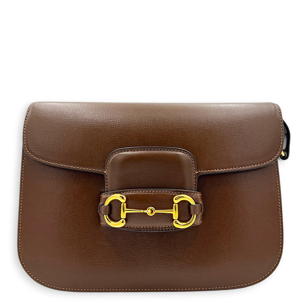 Horsebit 1955 Crossbody Bag Medium Brown in Calfskin, Gold hardware