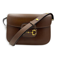 Horsebit 1955 Crossbody Bag Medium Brown in Calfskin, Gold hardware