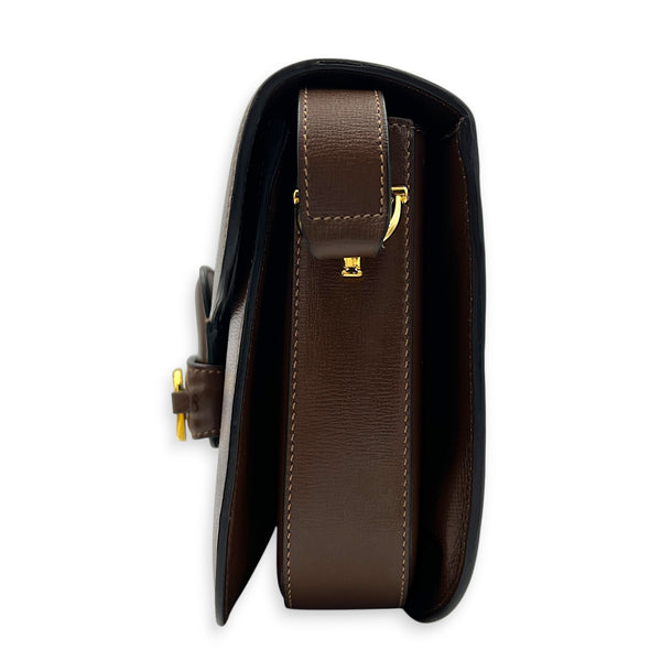 Horsebit 1955 Crossbody Bag Medium Brown in Calfskin, Gold hardware