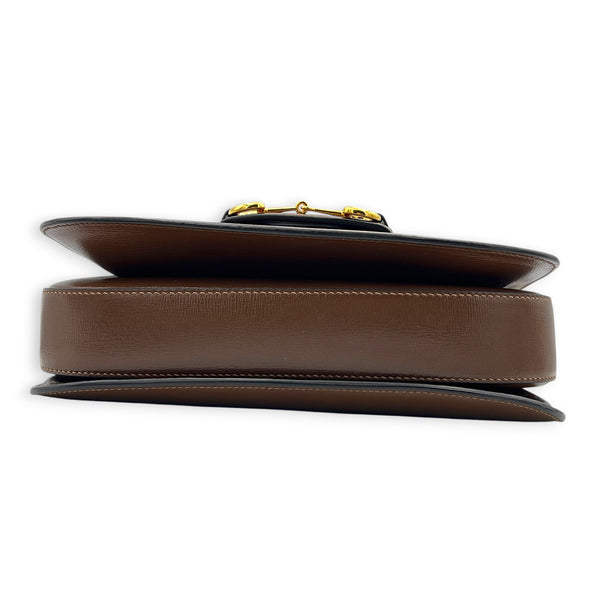 Horsebit 1955 Crossbody Bag Medium Brown in Calfskin, Gold hardware