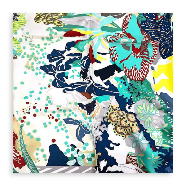 En Liberte 90 De/Ivoire/Vert/Jaune Scarf in Silk