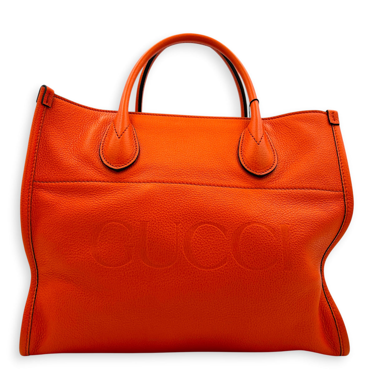 Logo Orange Top Handle Bag in Calfskin, Gold hardware