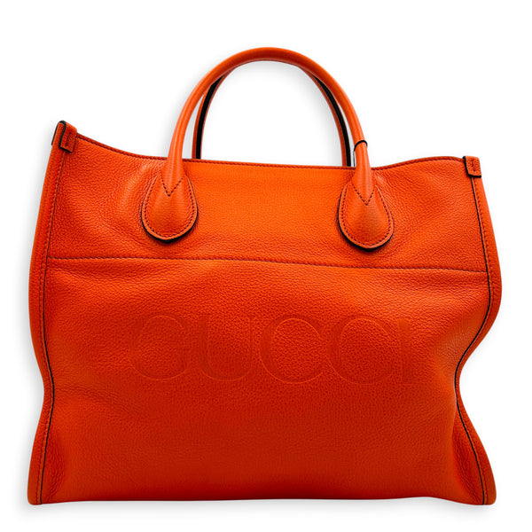 Logo Orange Top Handle Bag in Calfskin, Gold hardware