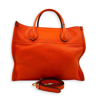 Logo Orange Top Handle Bag in Calfskin, Gold hardware