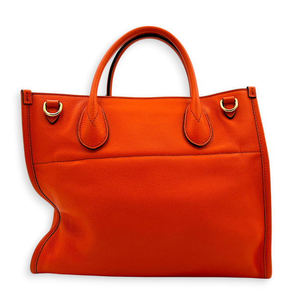 Logo Orange Top Handle Bag in Calfskin, Gold hardware