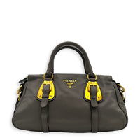 Bauletto Grey Top Handle Bag in Calfskin, Gold hardware