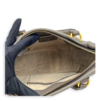Bauletto Grey Top Handle Bag in Calfskin, Gold hardware