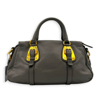 Bauletto Grey Top Handle Bag in Calfskin, Gold hardware