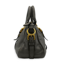 Bauletto Grey Top Handle Bag in Calfskin, Gold hardware