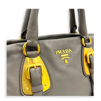Bauletto Grey Top Handle Bag in Calfskin, Gold hardware